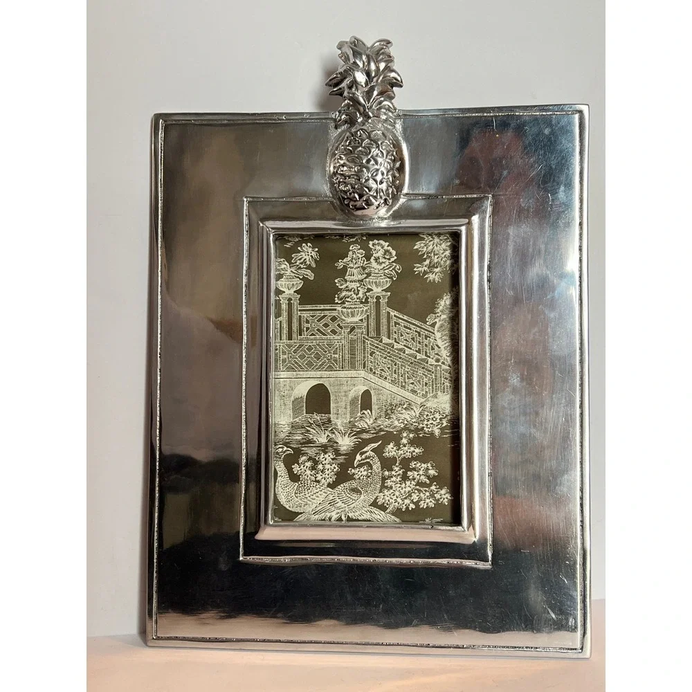 Mariposa Brillante Pineapple Picture Frame Silver Recycled Aluminum 4x6 Mexico